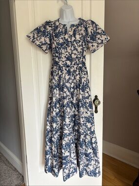 NWT Anthropologie Maeve Blue and White Floral Print Somerset Maxi Dress